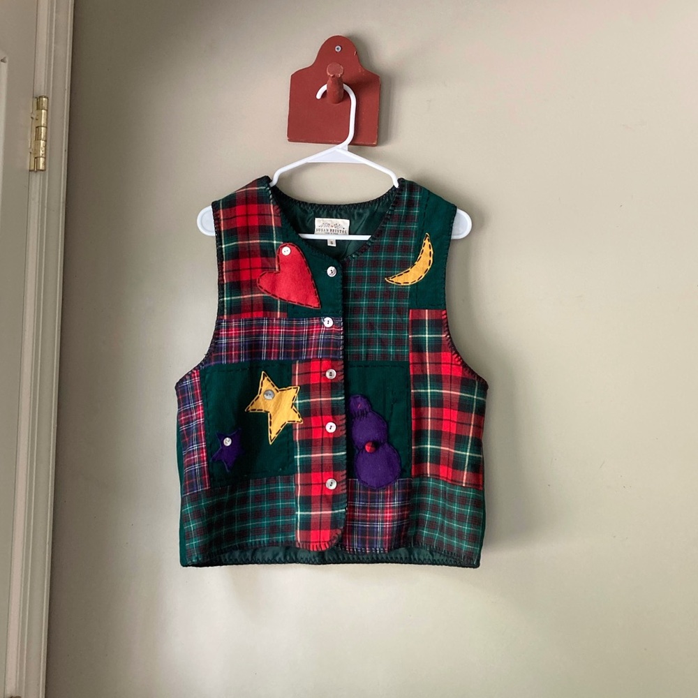 Vintage Susan Bristol Green & Red Patchwork Vest S